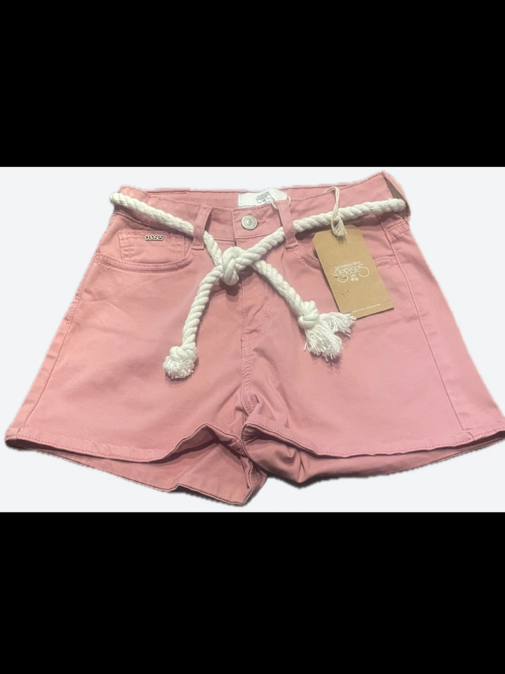 Le Temps Des Cerises Pink High-Waist Shorts with Braided Rope Belt